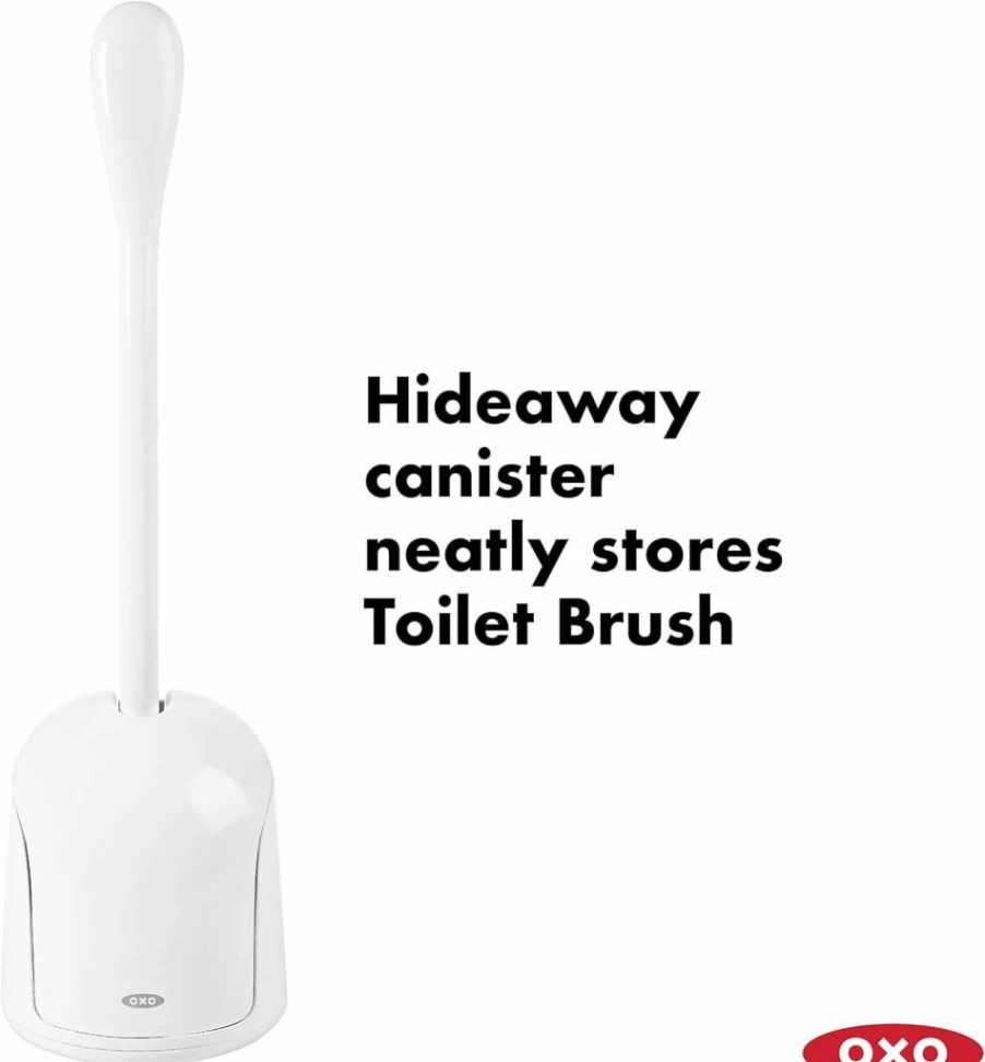 OXO Good Grips Compact Toilet Brush with Canister - White, Space-Saving Design, 6" x 4.75" x 17.25