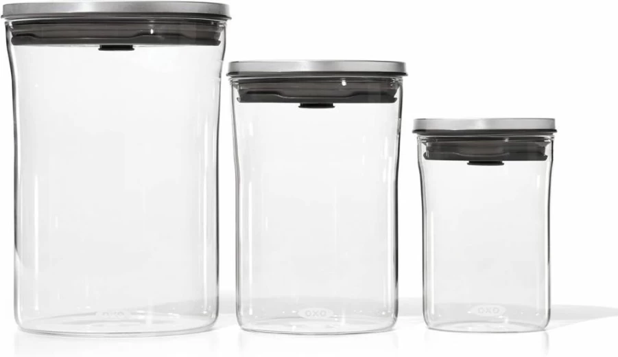 OXO Good Grips 3-Piece Round Pop Storage Container Set (1.5, 3.3, 5.2 Qt) - BPA-Free Stackable Food Canisters with Airtight Lids, White