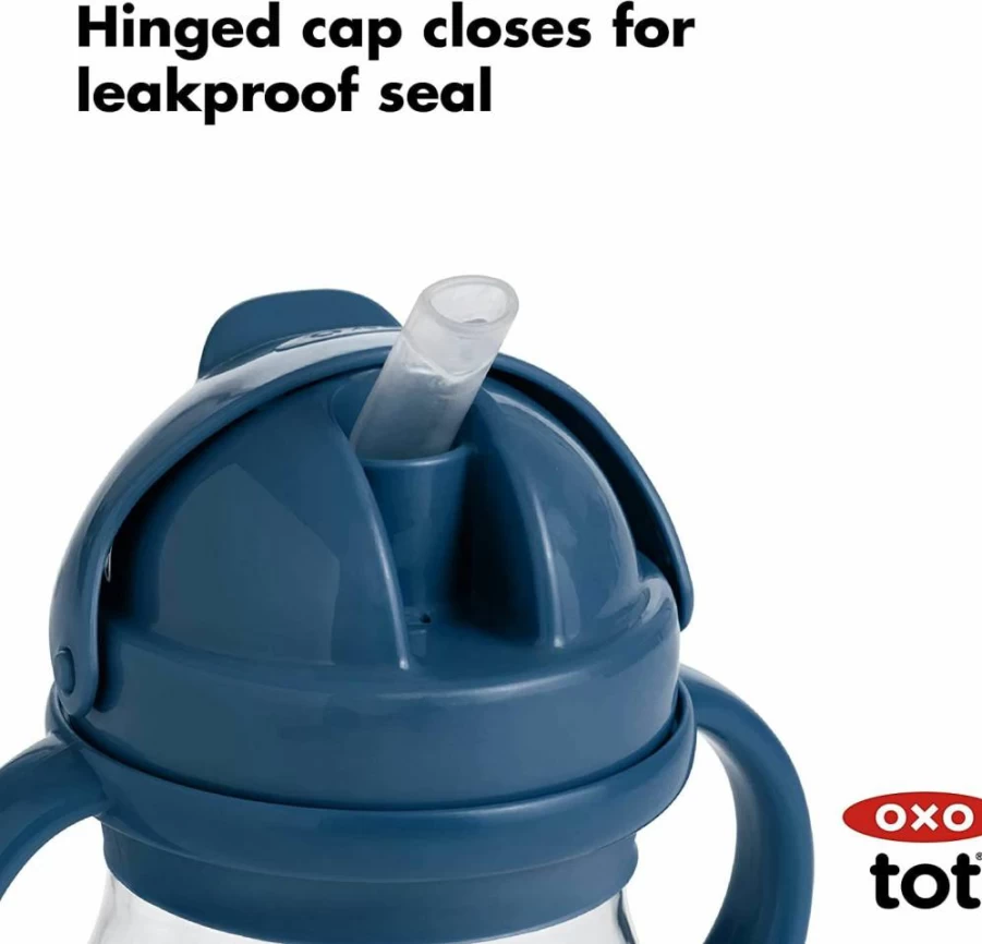 OXO Tot Transitions Straw Cup with Handles 6oz, 2-Pack Baby Sippy Cup - Opal & Dusk Colors, BPA-Free Spill-Proof Toddler Cup