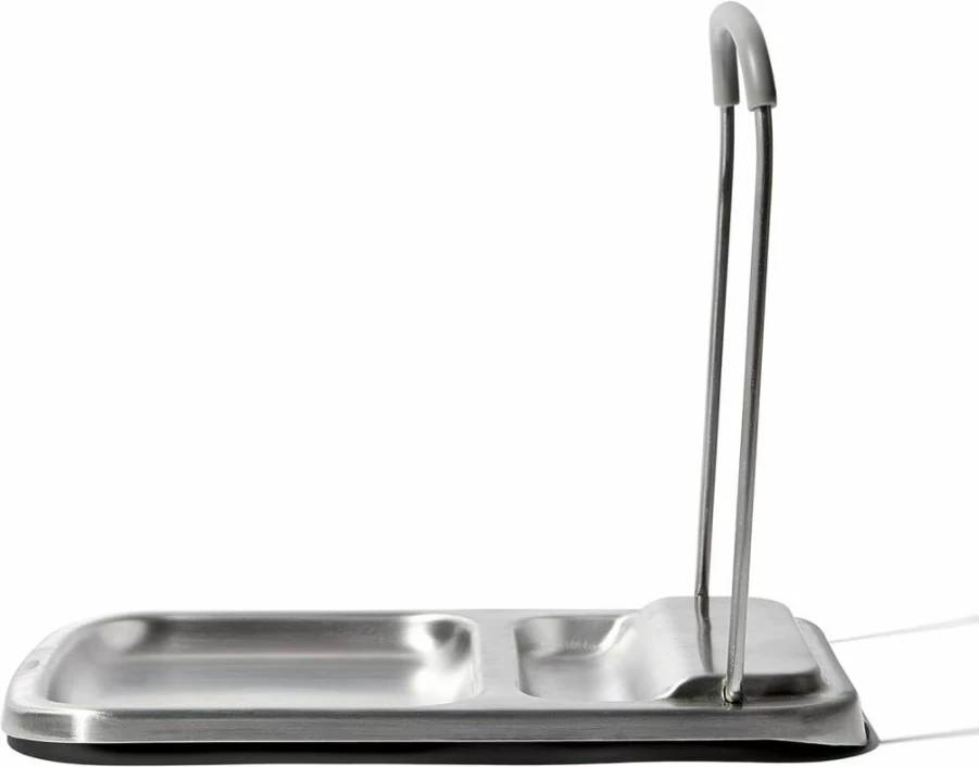 OXO Stainless Steel Spoon Rest with Lid Holder, 3x4 Inches, Compact & Durable Kitchen Tool