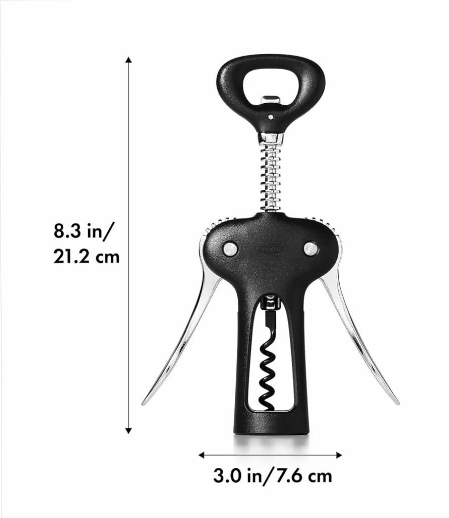 OXO Winged Corkscrew with Bottle Opener - Black, Easy-Use Wine Opener by OXO Good Grips