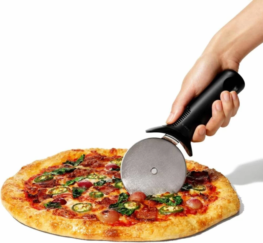 OXO Good Grips 4-Inch Pizza Cutter Wheel - Large Stainless Steel Blade, Ergonomic Handle, Easy-Cut Pizza Slicer