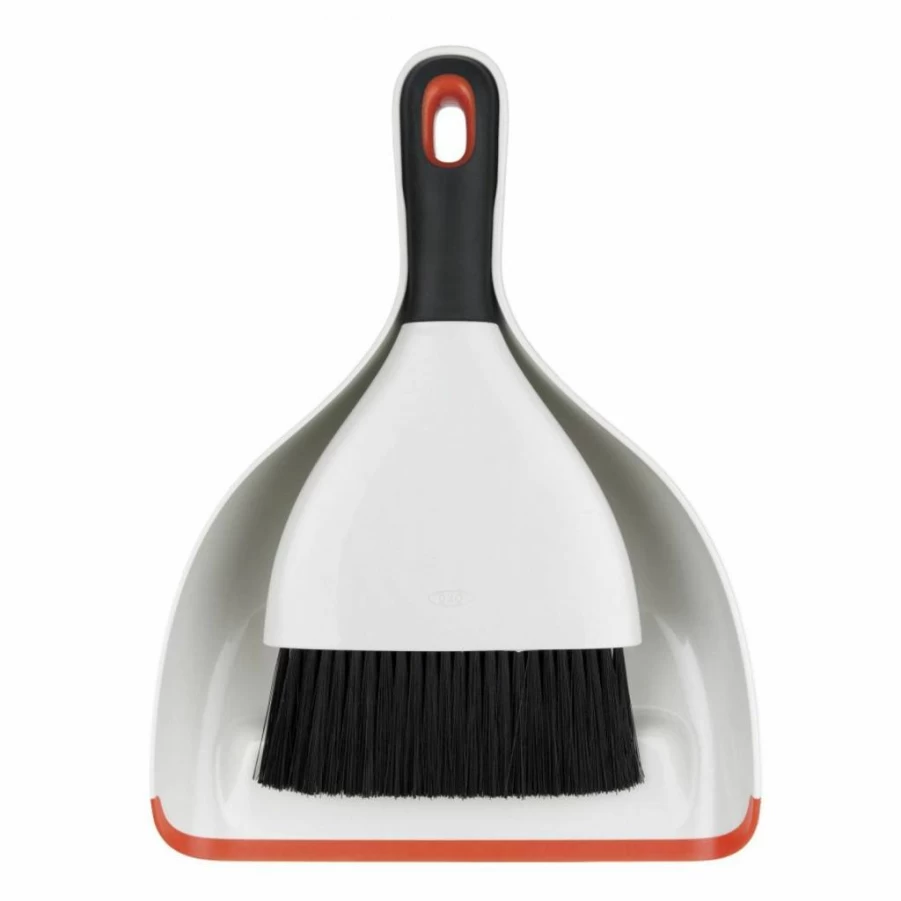 OXO Good Grips Broom and Dustpan Set, White - Sturdy Sweeping Brush with Ergonomic Handle for Easy Cleaning