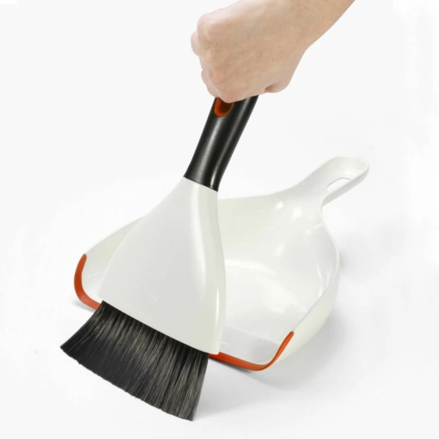 OXO Good Grips Broom and Dustpan Set, White - Sturdy Sweeping Brush with Ergonomic Handle for Easy Cleaning