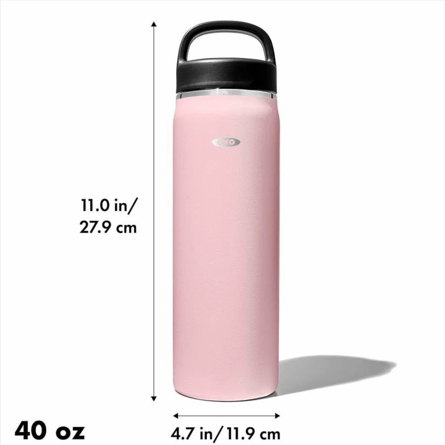 OXO 40oz Insulated Water Bottle with Handle and Lid, Leak-Proof Stainless Steel, Quartz Color, BPA-Free