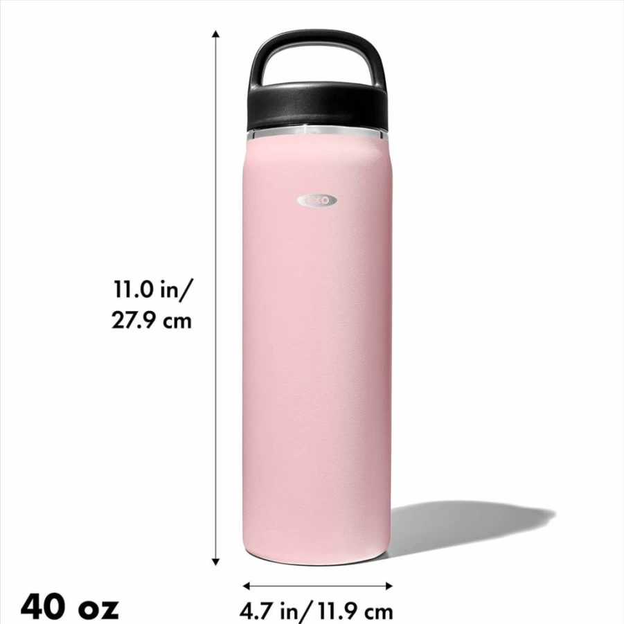 OXO 40oz Insulated Water Bottle with Handle and Lid, Topaz Blue, Leak-Proof, Stainless Steel, BPA-Free