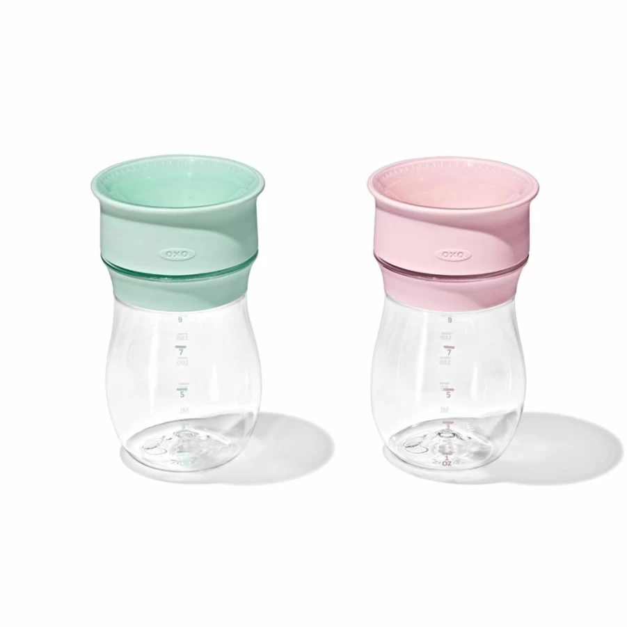 OXO Tot Transitions 360 Cup 9 oz, 2-Pack Baby Sippy Cup, Opal & Dusk, BPA-Free, Leak-Proof Toddler Cup with Handles