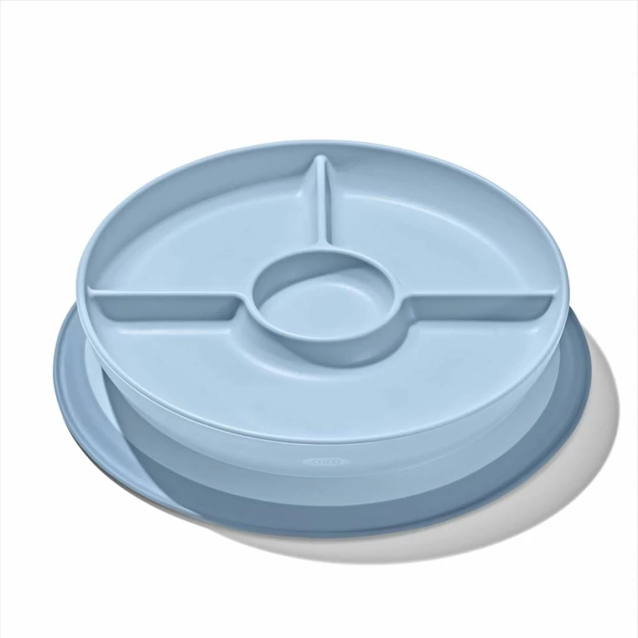 OXO Tot Baby Divided Plate with Strong Suction, Teal - Stick & Stay Design for Secure Mealtime, 1 Pack