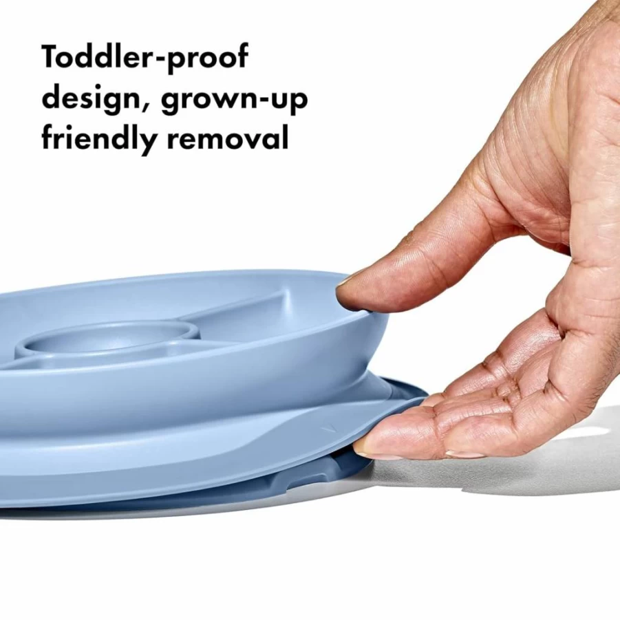 OXO Tot Baby Divided Plate with Strong Suction, Teal - Stick & Stay Design for Secure Mealtime, 1 Pack