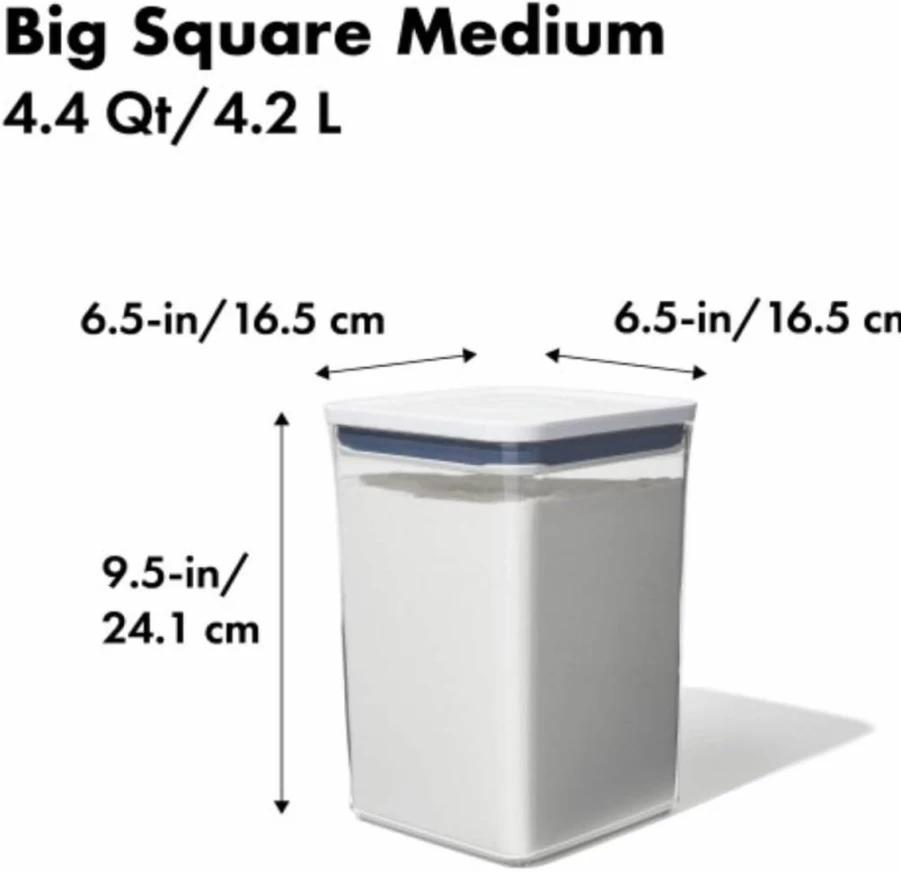 OXO Airtight Food Storage Container - 4.4 Qt Square Pop Container for Flour, Sugar & Dry Goods - BPA-Free Kitchen Canister by OXO Good Grips
