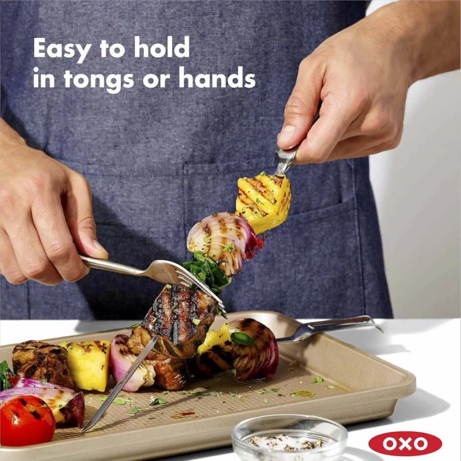 OXO Stainless Steel Grilling Skewers Set - 6-Piece BBQ Skewers for Grilling, OX0 Good Grips Grill Tools