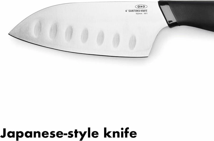 OXO Good Grips Mini Santoku Knife - 3.5 Inch Black Stainless Steel Blade, Ergonomic Soft Handle, Compact Kitchen Utility Knife for Precise Cutting