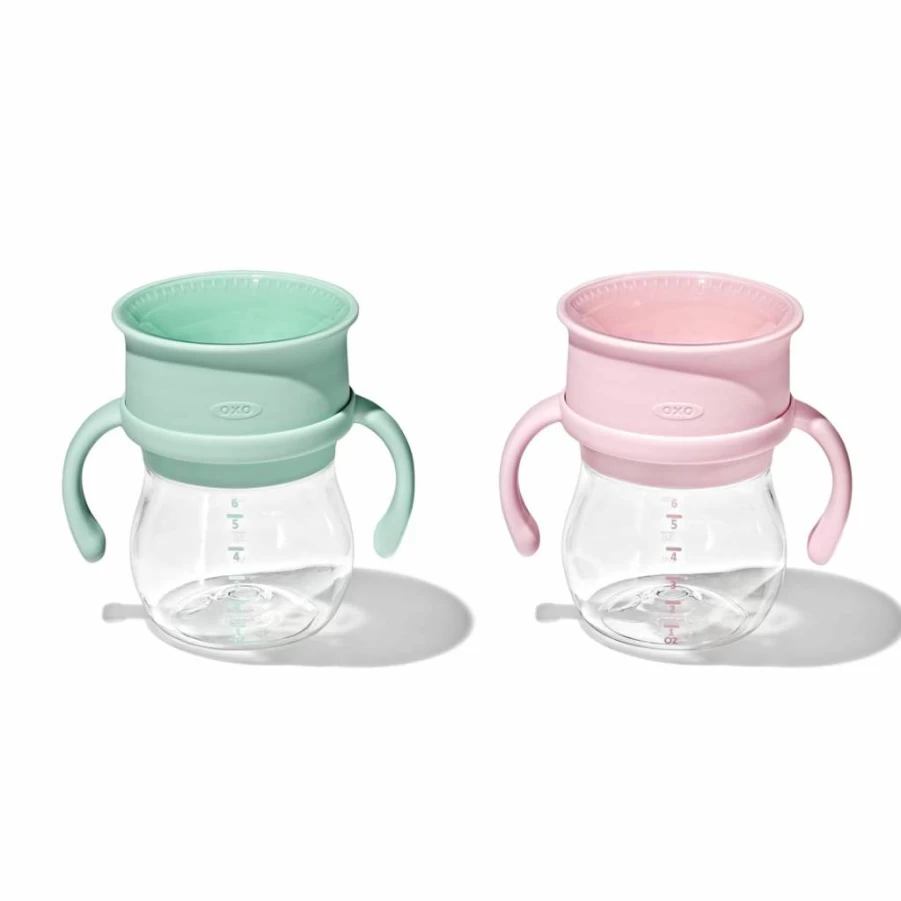 OXO Tot Transitions 360 Sippy Cup 6oz, 2-Pack with Handles – Spill-Proof Toddler Cup in Opal & Dusk Colors