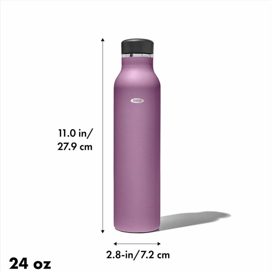 OXO Strive 24oz Insulated Stainless Steel Water Bottle with Leak-Proof Standard Lid, Topaz Blue, BPA-Free, Keeps Drinks Cold or Hot