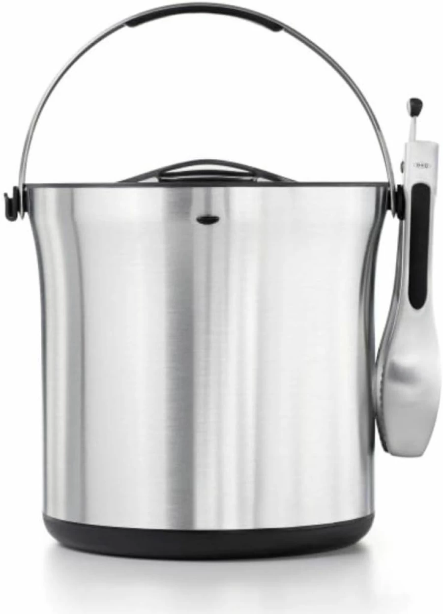 OXO Stainless Steel Ice Bucket with Tongs Set - Brushed Metal for Chilling Drinks