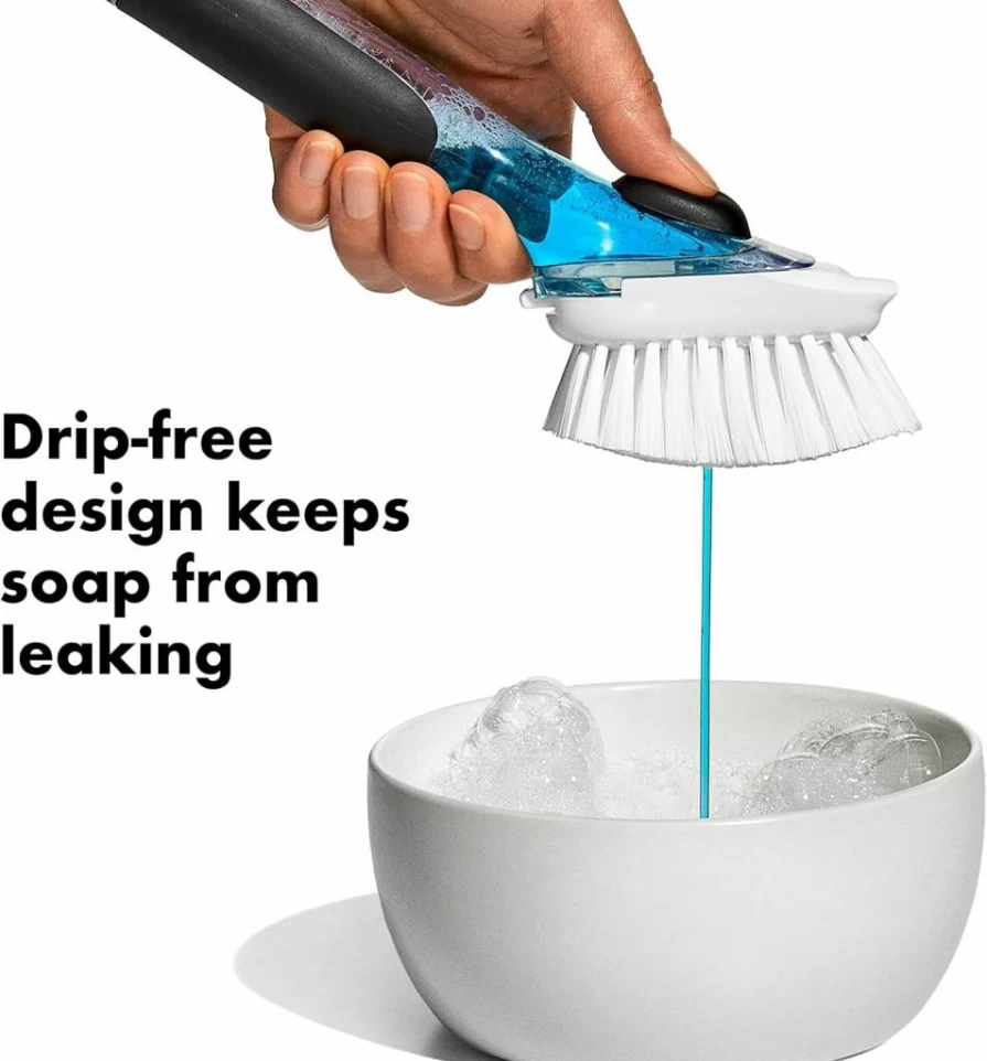OXO Good Grips Soap Dispensing Dish Brush with Storage Holder – Kitchen Cleaning Brush Set