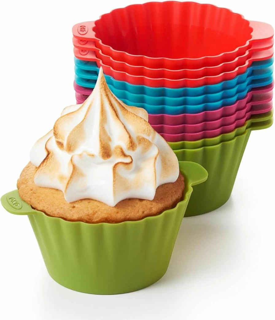 OXO Good Grips 12-Pack Silicone Baking Cups, 3 Oz Reusable Muffin Liners, Multicolor Non-Stick Cupcake Wrappers, BPA-Free
