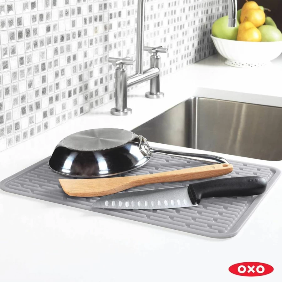 OXO Good Grips Large Silicone Drying Mat - Gray, Non-Slip Kitchen Counter Mat for Dish Drying, Heat Resistant & Flexible