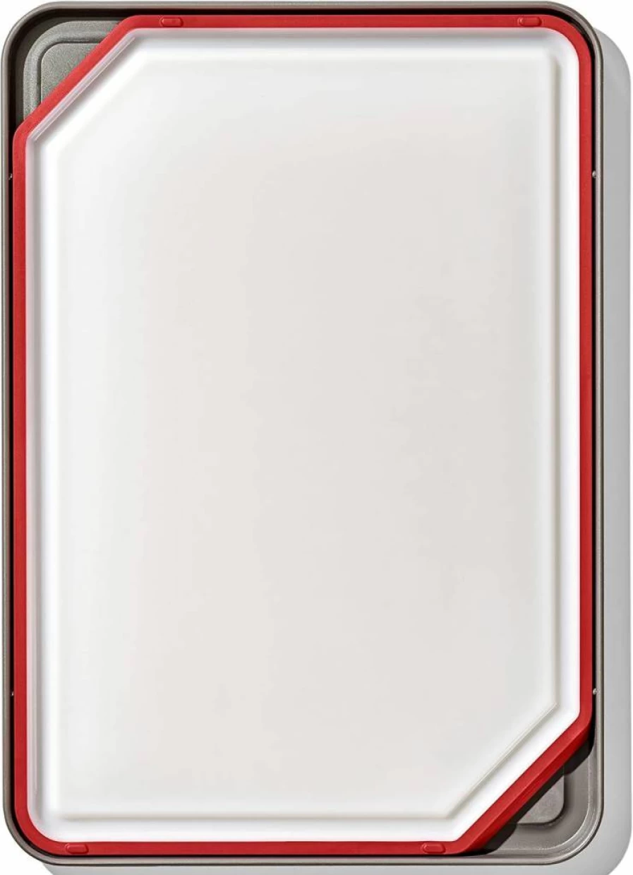 OXO White Outdoor Kitchen Cutting Board with Tray - Durable & Portable for Camping and BBQ