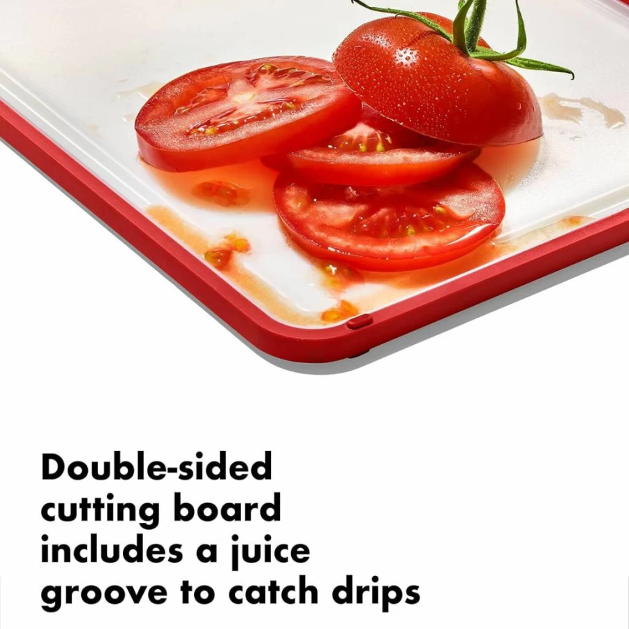OXO White Outdoor Kitchen Cutting Board with Tray - Durable & Portable for Camping and BBQ