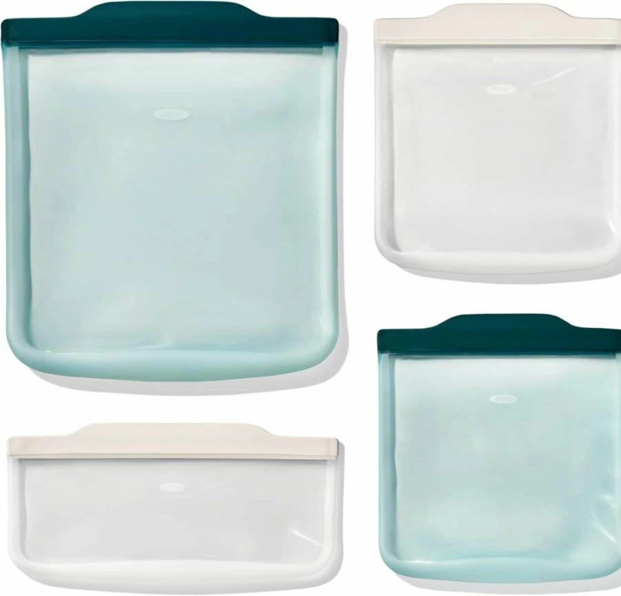 OXO Good Grips 4-Piece Reusable Silicone Food Storage Bags Set - Eco-Friendly, Leak-Proof (Oat & Lagoon)