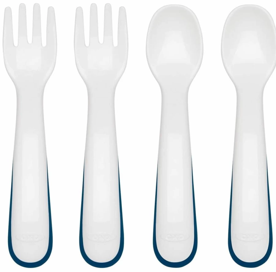 OXO Tot Baby Fork and Spoon Set - BPA-Free Plastic Feeding Utensils for Toddlers in Opal & Dusk Colors