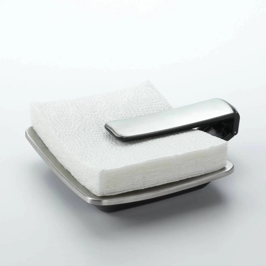 OXO SimplyPull Stainless Steel Napkin Holder - Silver & Black Kitchen Accessory by OXO Good Grips