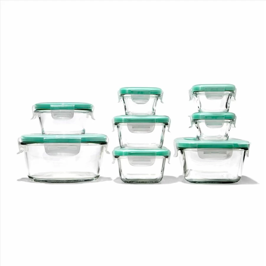 OXO 16-Piece Smart Seal Airtight Glass Food Storage Container Set – BPA-Free, Stackable, Space-Saving for Pantry & Kitchen Organization