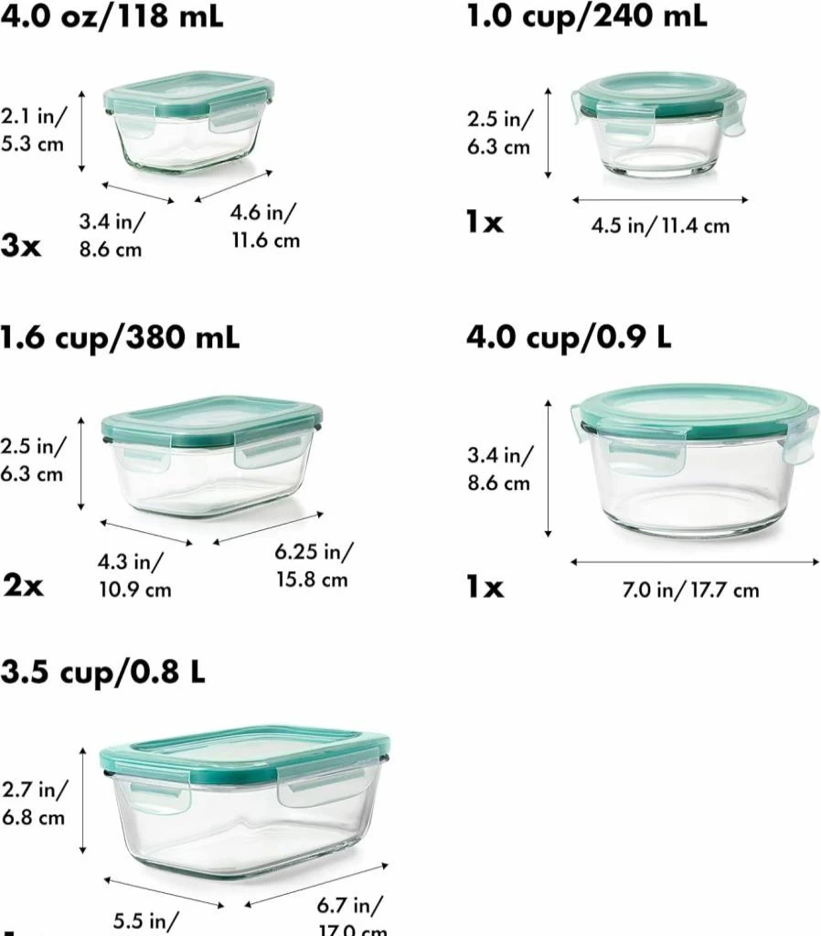 OXO 16-Piece Smart Seal Airtight Glass Food Storage Container Set – BPA-Free, Stackable, Space-Saving for Pantry & Kitchen Organization