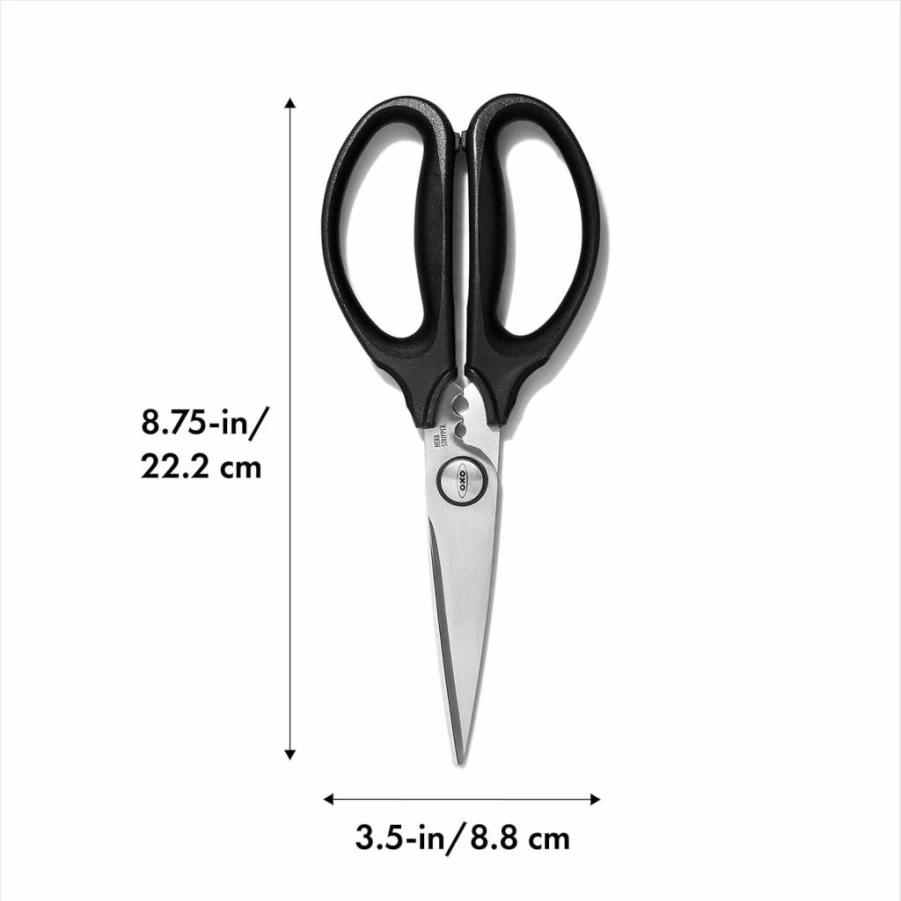 OXO Multi-Purpose Kitchen Scissors for Herbs, Meat, and Food Prep - Sharp Stainless Steel Blades, Comfort Grips - Easy-Clean Design