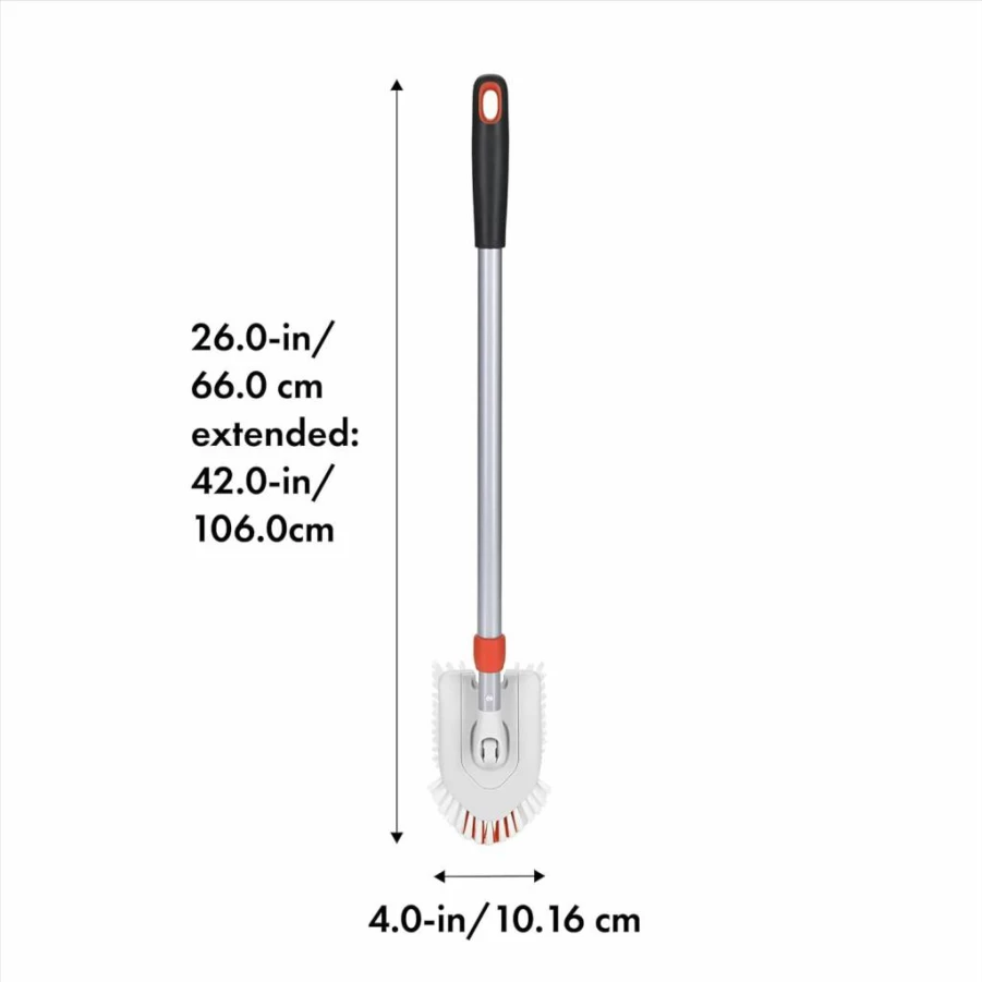 OXO Extendable Tub and Tile Cleaning Brush with Long Handle, Durable Bristles, Non-Slip Grip, Orange - OXO Good Grips Bathroom Scrub Brush for Shower and Bathtub