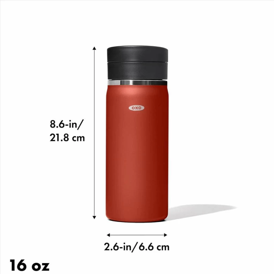 OXO Good Grips 16oz Leakproof Travel Coffee Mug with SimplyClean Lid - Insulated Stainless Steel Thermos, Terra Cotta