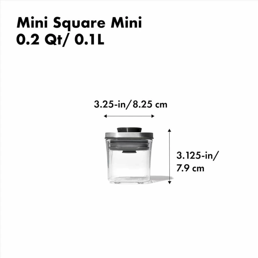 OXO 2.7 Qt Medium Rectangle Steel Pop Container for Food Storage - Airtight Kitchen Canister for Rice, Pasta, Cereal, Grey