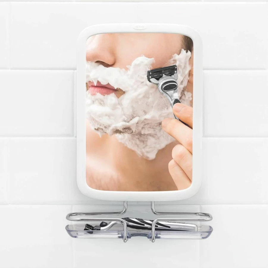 OXO Good Grips Anti-Fog Shower Mirror - Chrome Bathroom Mirror with Suction Cup, 10 Inch for Shaving and Grooming