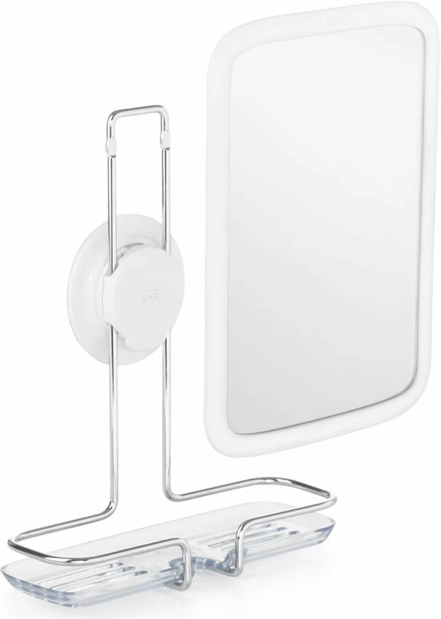 OXO Good Grips Anti-Fog Shower Mirror - Chrome Bathroom Mirror with Suction Cup, 10 Inch for Shaving and Grooming
