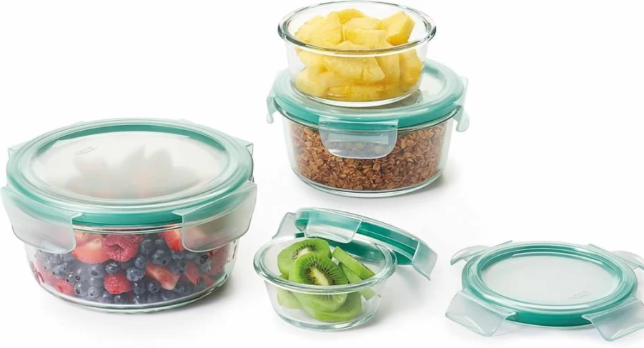 OXO 8-Piece Airtight Glass Food Storage Containers Set with Smart Seal, Blue – BPA-Free, Leakproof Kitchen Canisters for Dry Goods, Pantry Organization