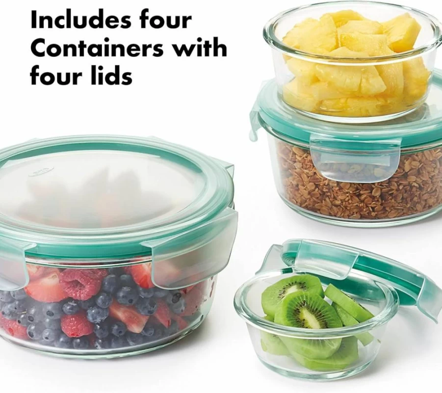 OXO 8-Piece Airtight Glass Food Storage Containers Set with Smart Seal, Blue – BPA-Free, Leakproof Kitchen Canisters for Dry Goods, Pantry Organization