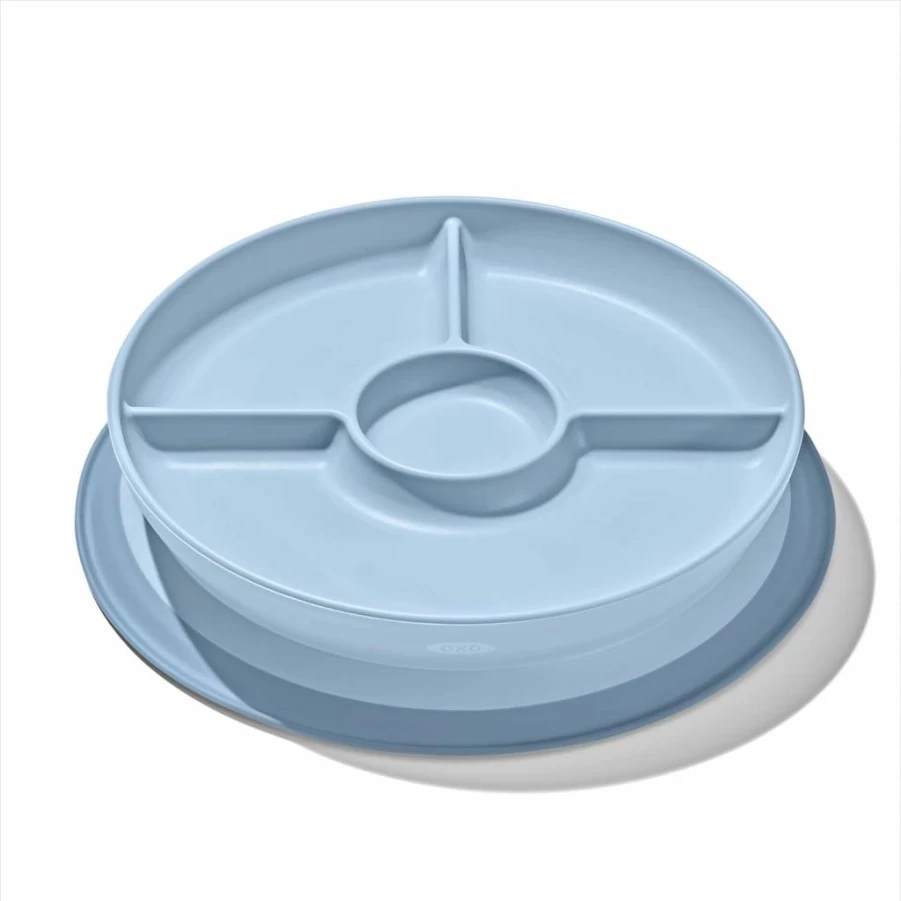 OXO Tot Stick & Stay Suction Divided Plate - Opal, Baby Feeding Dish with Secure Base, BPA-Free, Easy-Clean Design for Toddlers