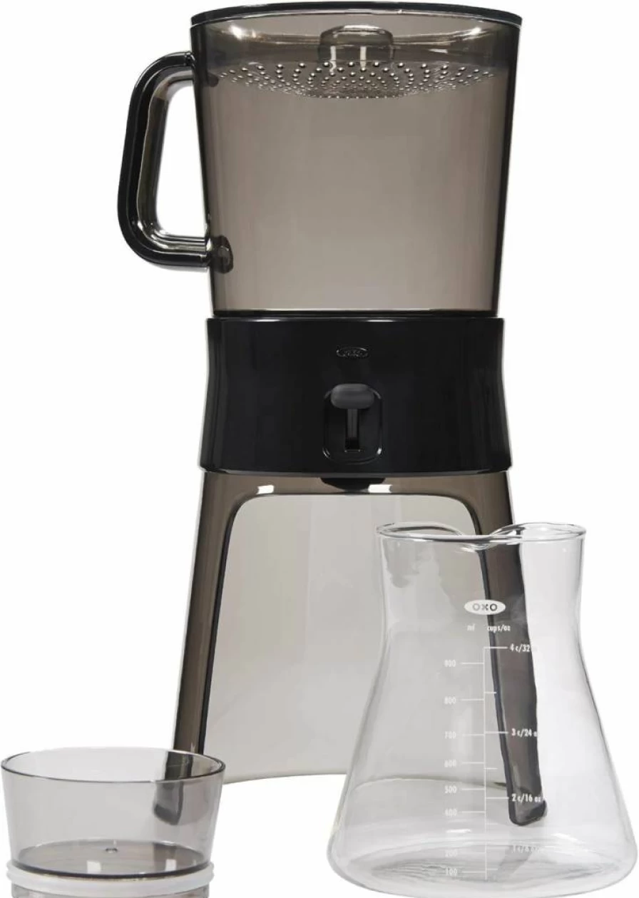 OXO Cold Brew Coffee Maker 32 oz - Black Iced Coffee Maker with Good Grips Handle - BPA-Free Glass Carafe & Rainmaker for Smooth, Low-Acid Cold Brew at Home