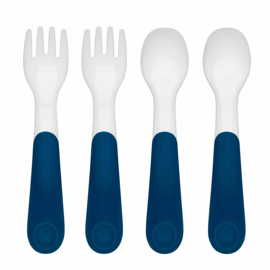 OXO Tot Baby Feeding Utensil Set - 4 Piece Teal Plastic Fork & Spoon Kit for Toddlers