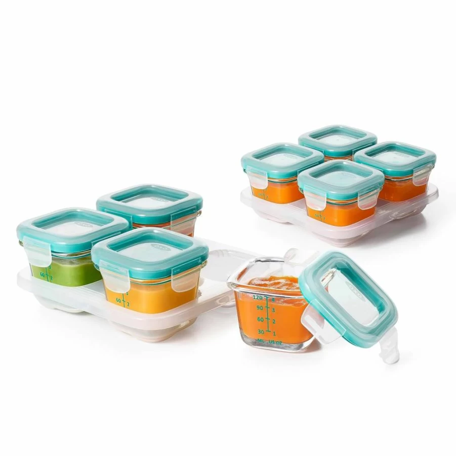OXO Tot 8-Piece Glass Baby Food Storage Container Set - BPA-Free, Stackable Blocks for Infant Meals