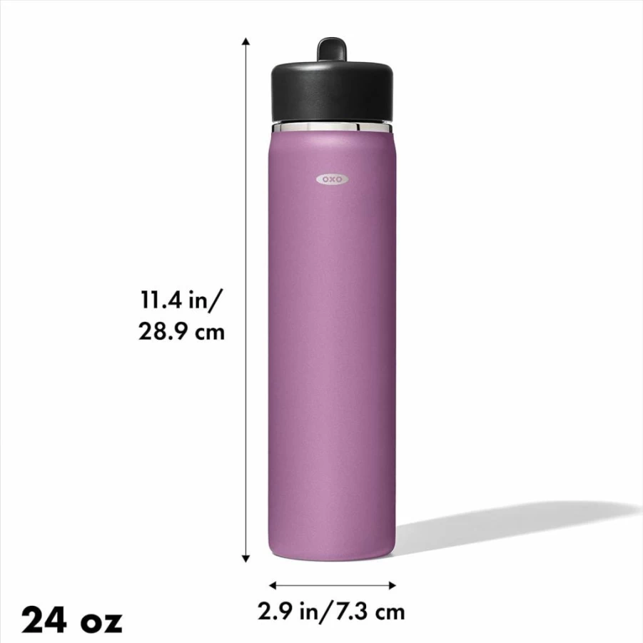 OXO Strive 16oz Wide Mouth Water Bottle with Straw Lid - Insulated, Leak-Proof, BPA-Free, Amethyst Purple