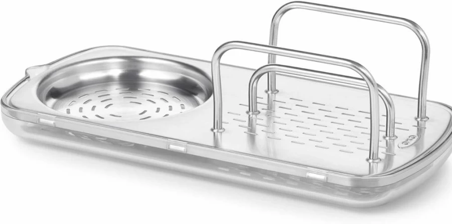 OXO Stainless Steel Sponge Holder with Good Grips - Black, Durable and Stylish Kitchen Organizer by OXO