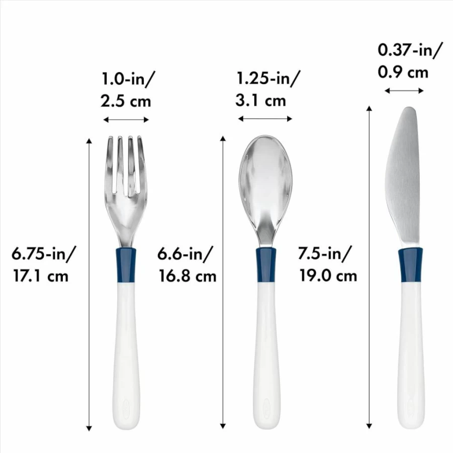OXO Tot Kids Cutlery Set - Ergonomic Utensils for Toddlers & Big Kids, Navy, 4-Piece