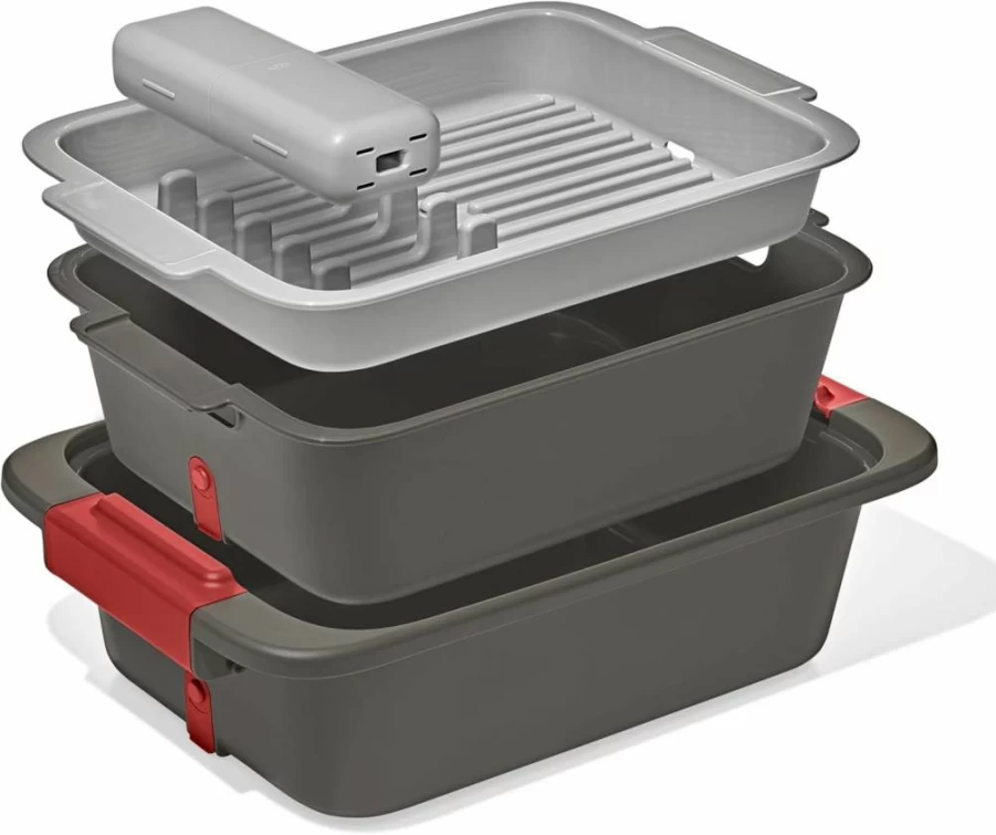 OXO Outdoor Wash Dry and Stow System - Portable Compact Camping Kitchen Sink with Drainboard and Collapsible Design