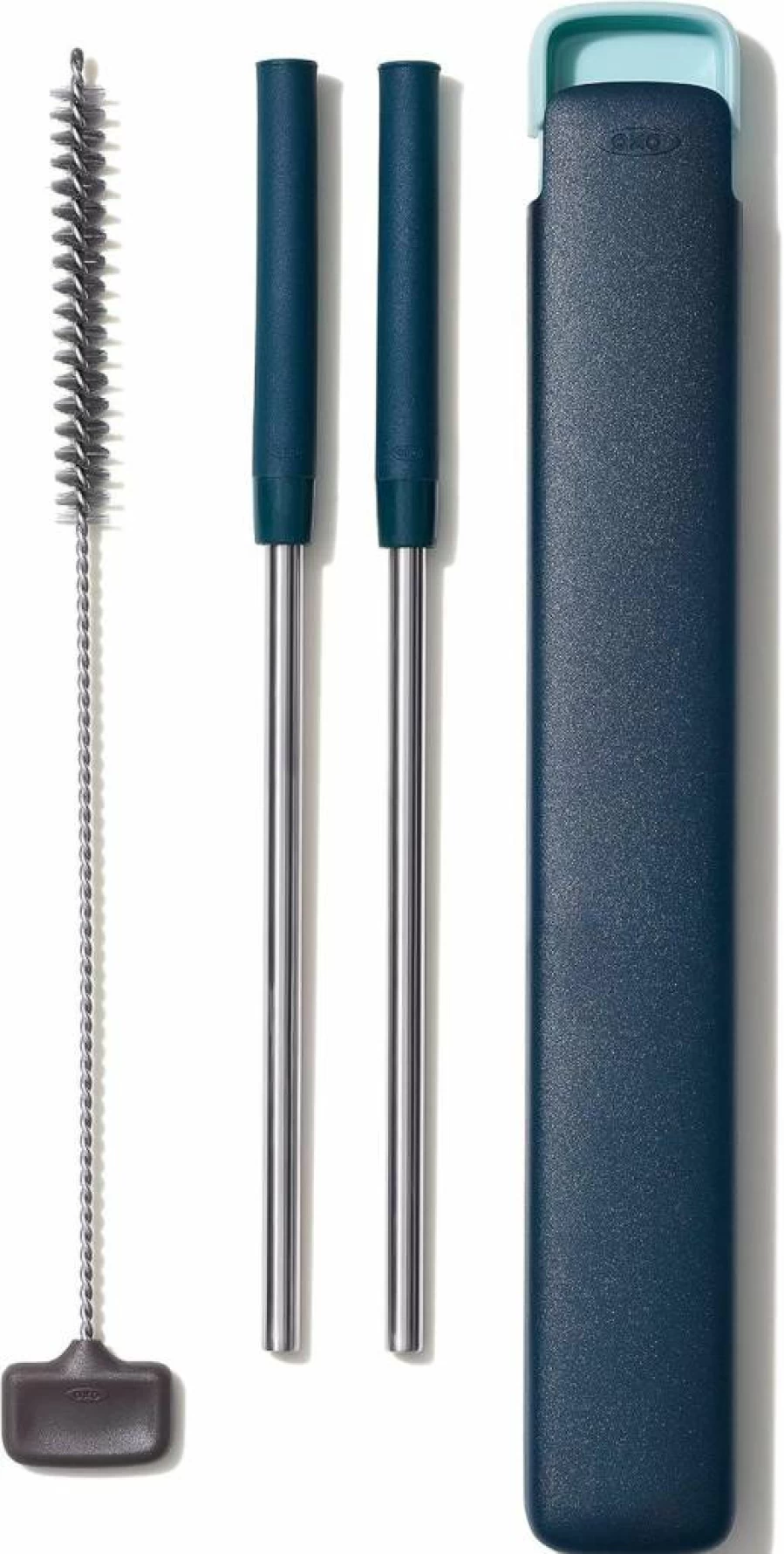 OXO Good Grips 4-Piece Stainless Steel Reusable Straw Set with Travel Case - Green, BPA-Free, Dishwasher Safe