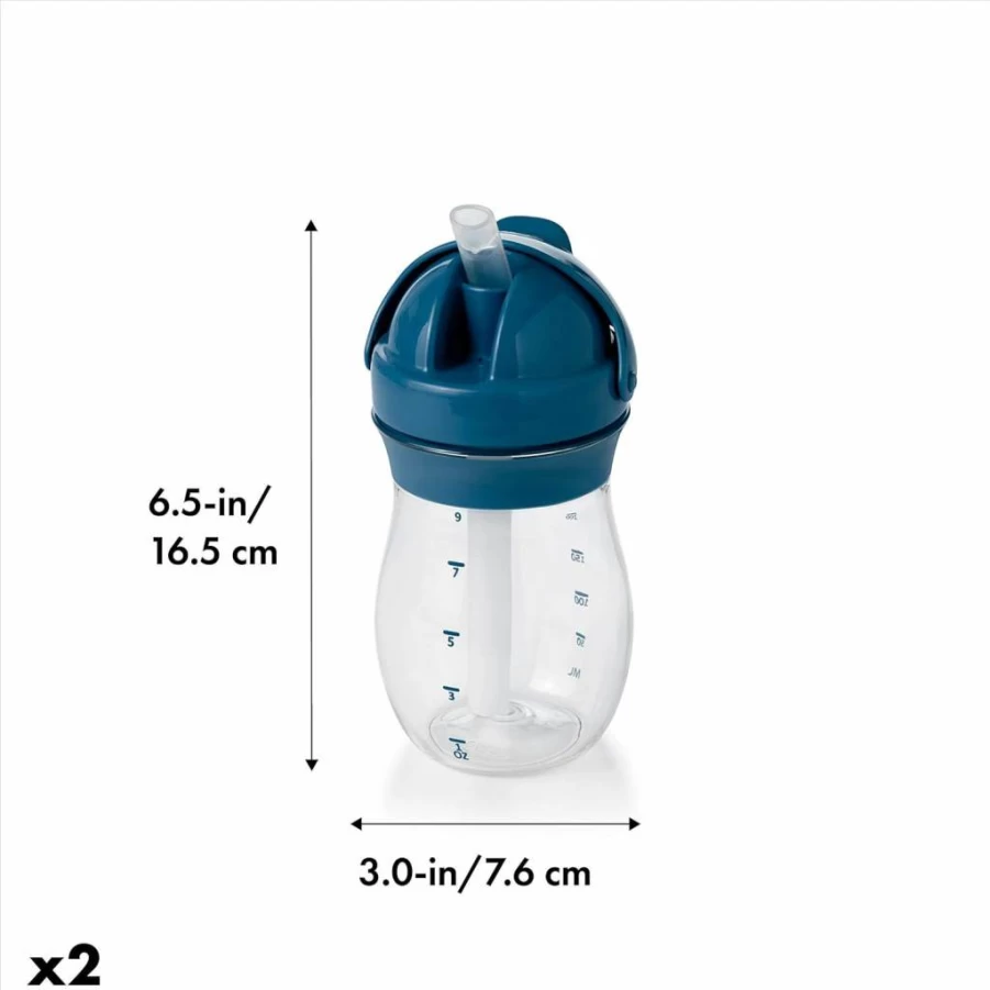 OXO Tot 2-Pack 9oz Straw Transition Cups for Toddlers - Opal & Blossom Colors, Leak-Proof Sippy Cup with Straw