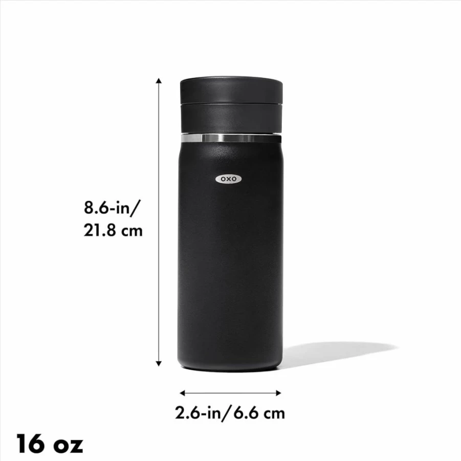 OXO Good Grips 16oz Leakproof Travel Coffee Mug with SimplyClean Lid - Insulated Stainless Steel Thermos, Onyx Black