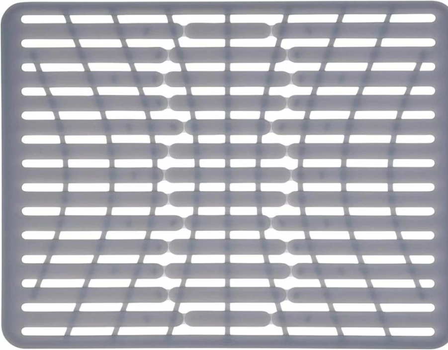 OXO Good Grips Small Silver Silicone Sink Mat - Non-Slip Drain Cover for Kitchen & Bathroom