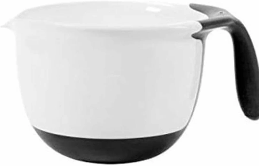 OXO Good Grips 2-Quart Plastic Mixing Bowl with Non-Slip Base, Comfort Grip Handle, and Pour Spout – White Kitchen Essential for Baking & Cooking